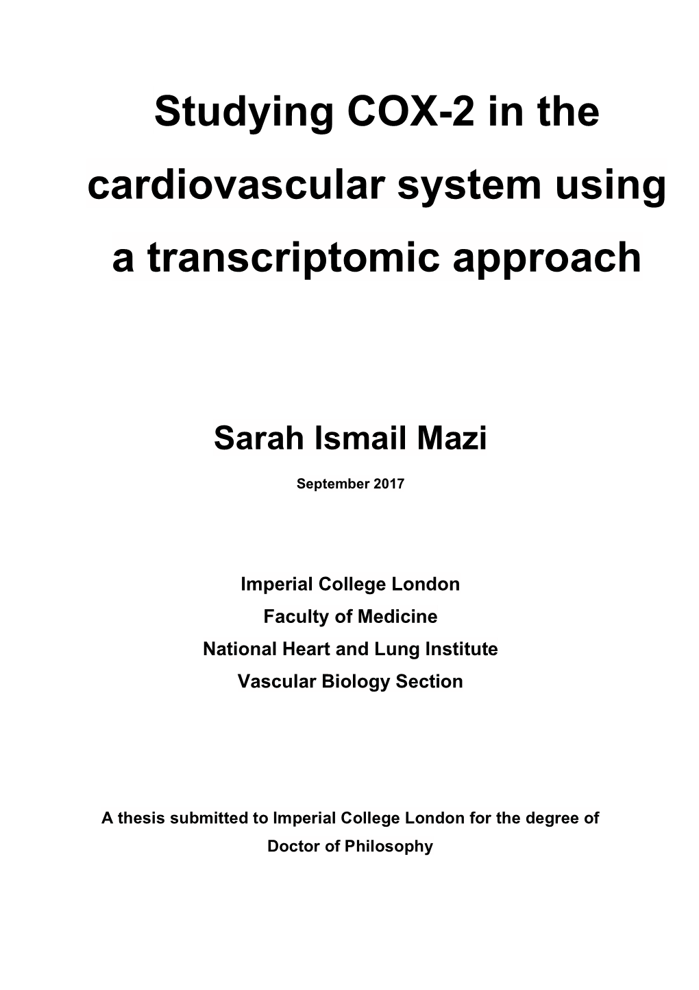 Studying COX-2 in the Cardiovascular System Using a Transcriptomic Approach