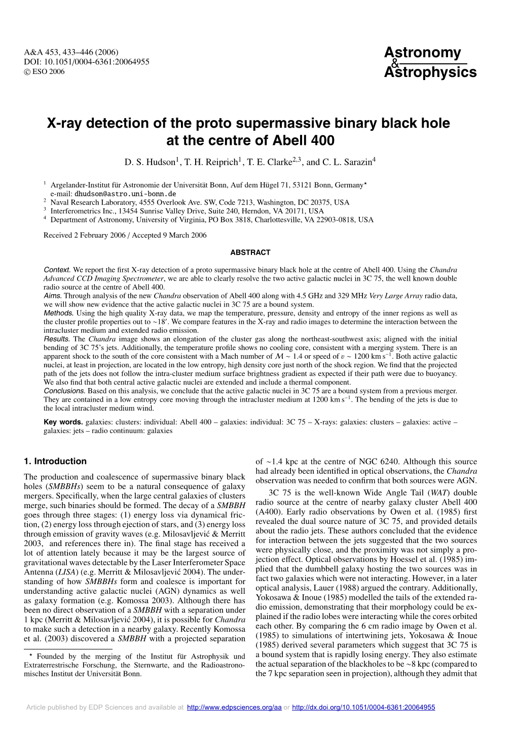 X-Ray Detection of the Proto Supermassive Binary Black Hole at the Centre of Abell 400