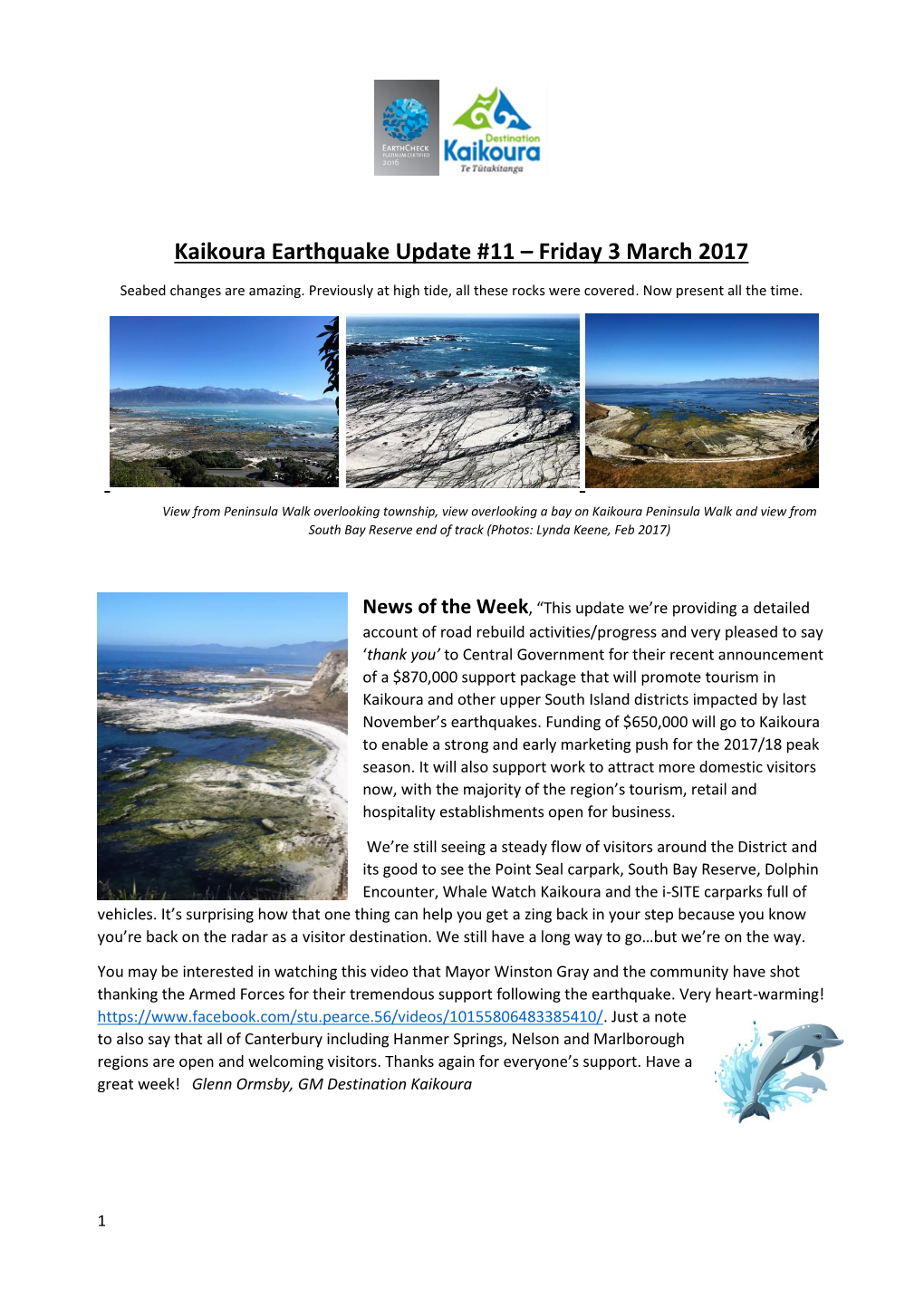 Kaikoura Earthquake Update #11 – Friday 3 March 2017