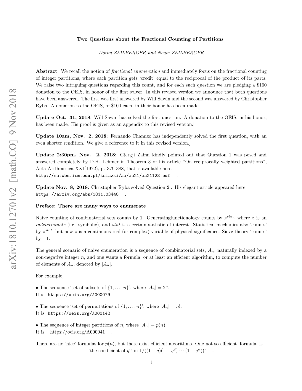 Two Questions About the Fractional Counting of Partitions