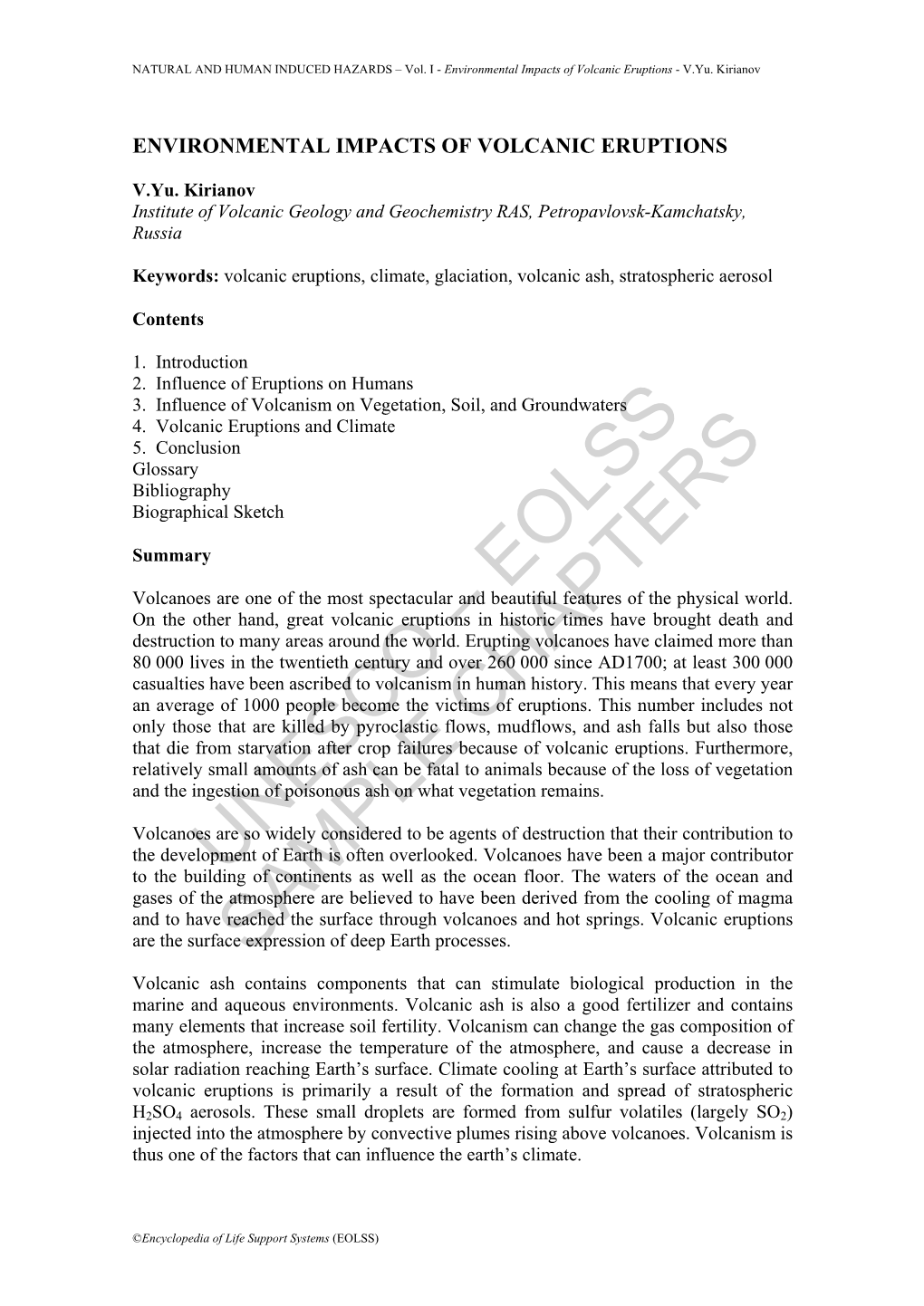 Environmental Impacts of Volcanic Eruptions - V.Yu