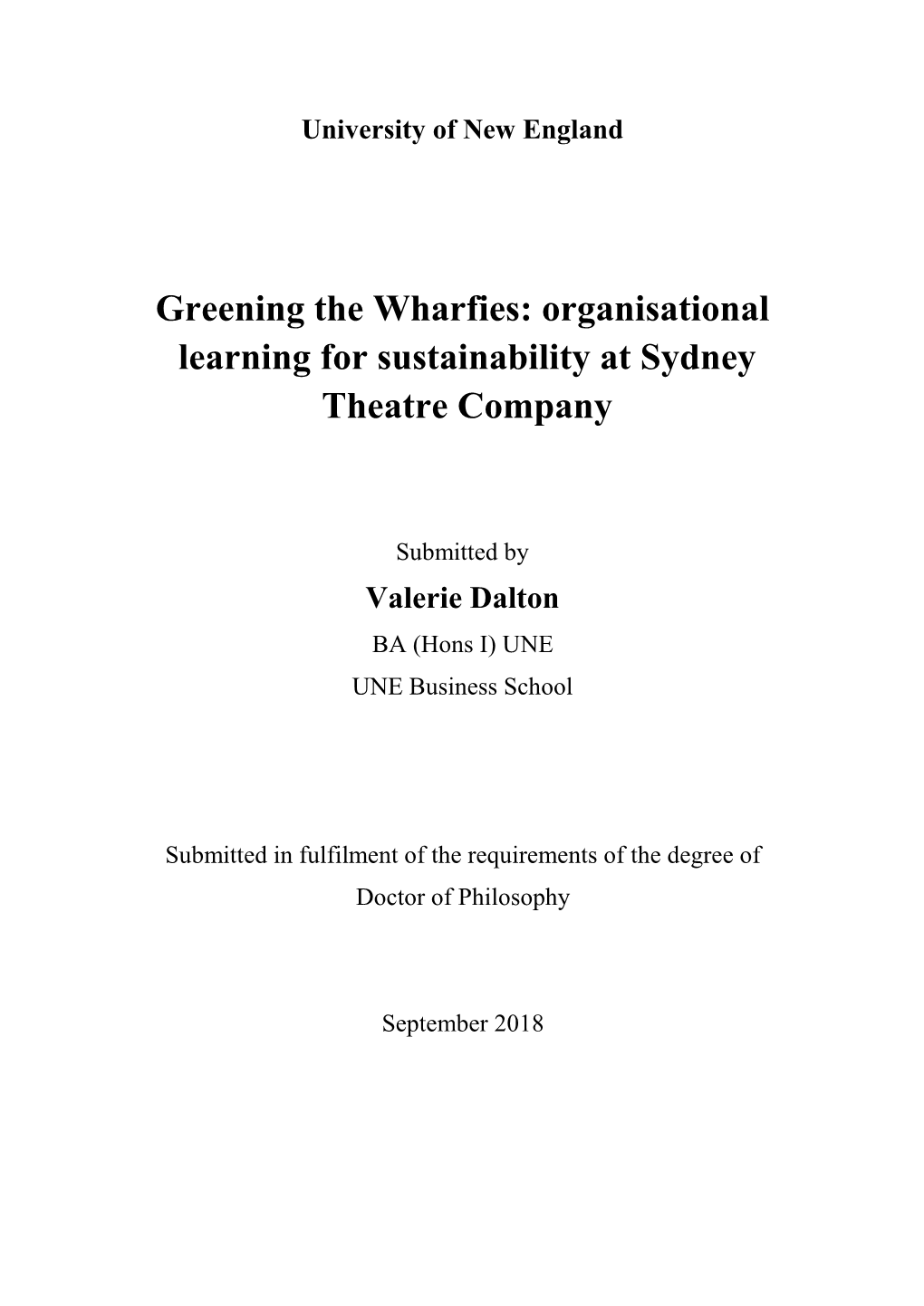 Greening the Wharfies: Organisational Learning for Sustainability at Sydney Theatre Company