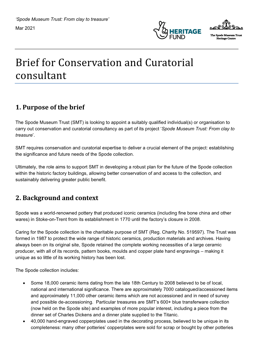Brief for Conservation and Curatorial Consultant