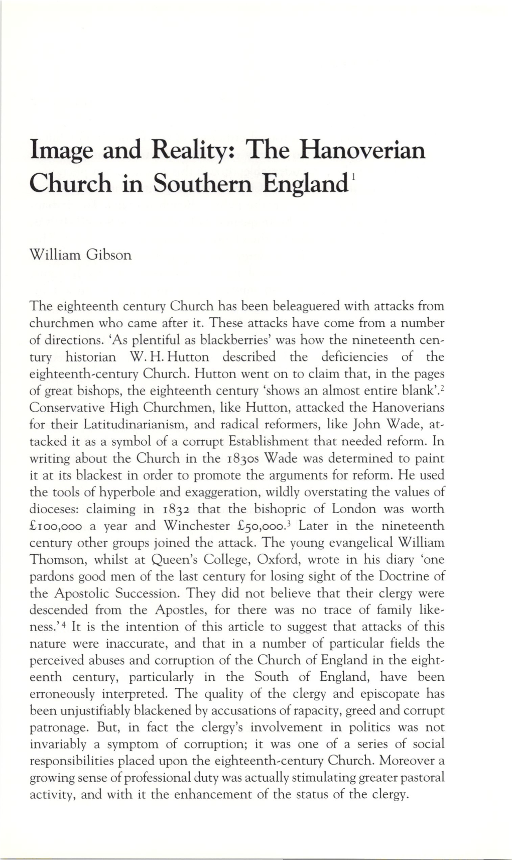 Image and Reality: the Hanoverian Church in Southern England1