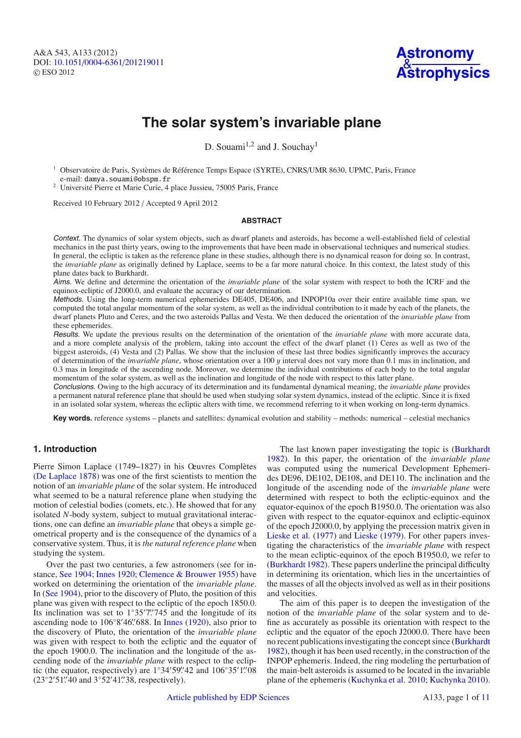 The Solar System's Invariable Plane