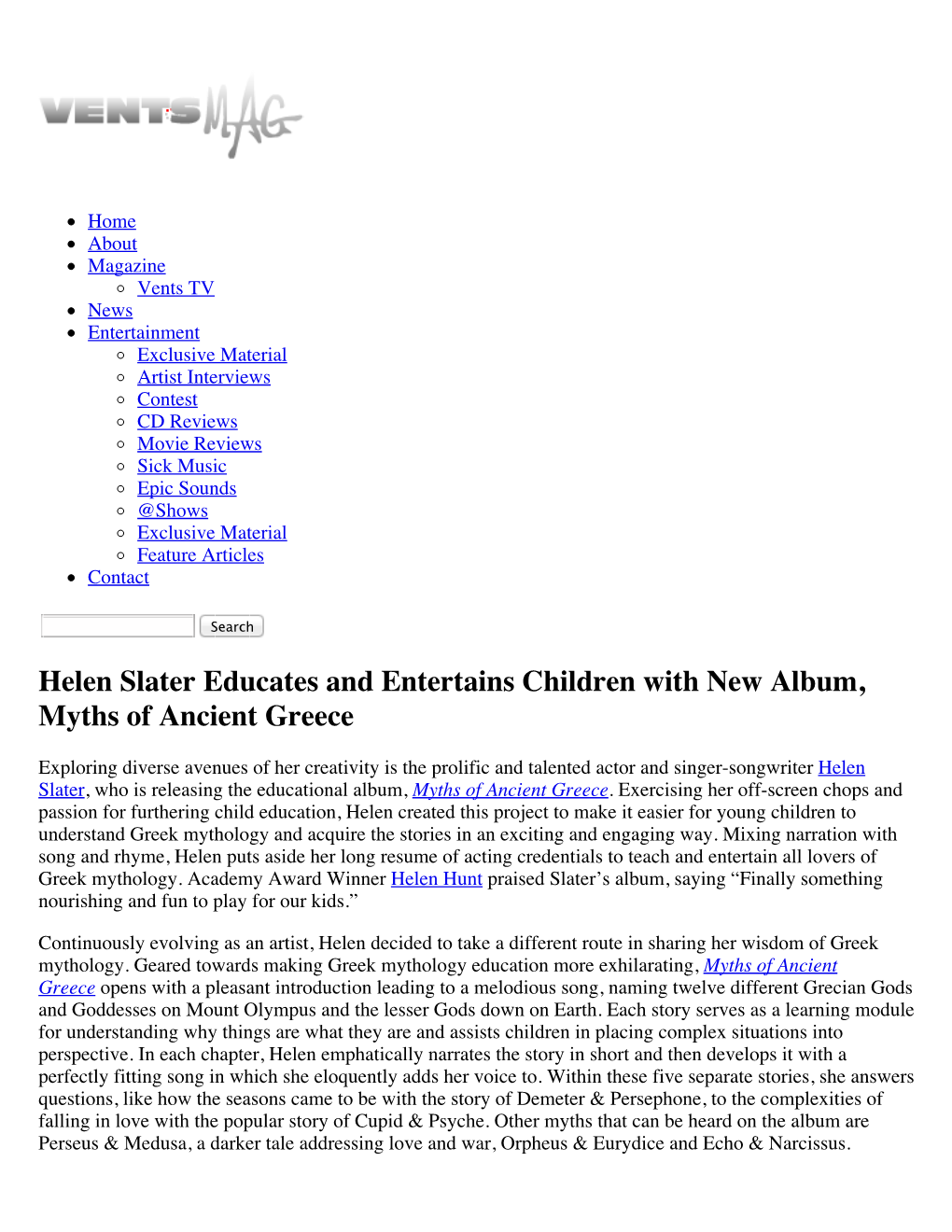 Helen Slater Educates and Entertains Children with New Album, Myths of Ancient Greece