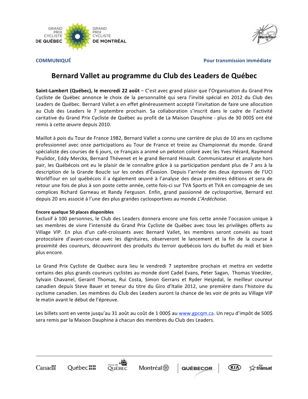Bernard Vallet Au Programme Du Club Des Leaders De Québec