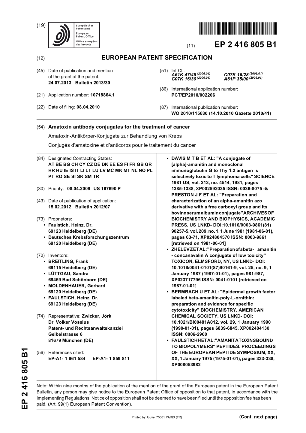 Amatoxin Antibody Conjugates for the Treatment of Cancer