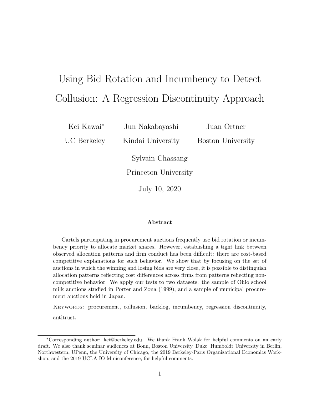 Using Bid Rotation and Incumbency to Detect Collusion: a Regression Discontinuity Approach