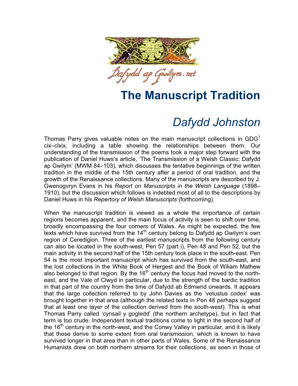 The Manuscript Tradition