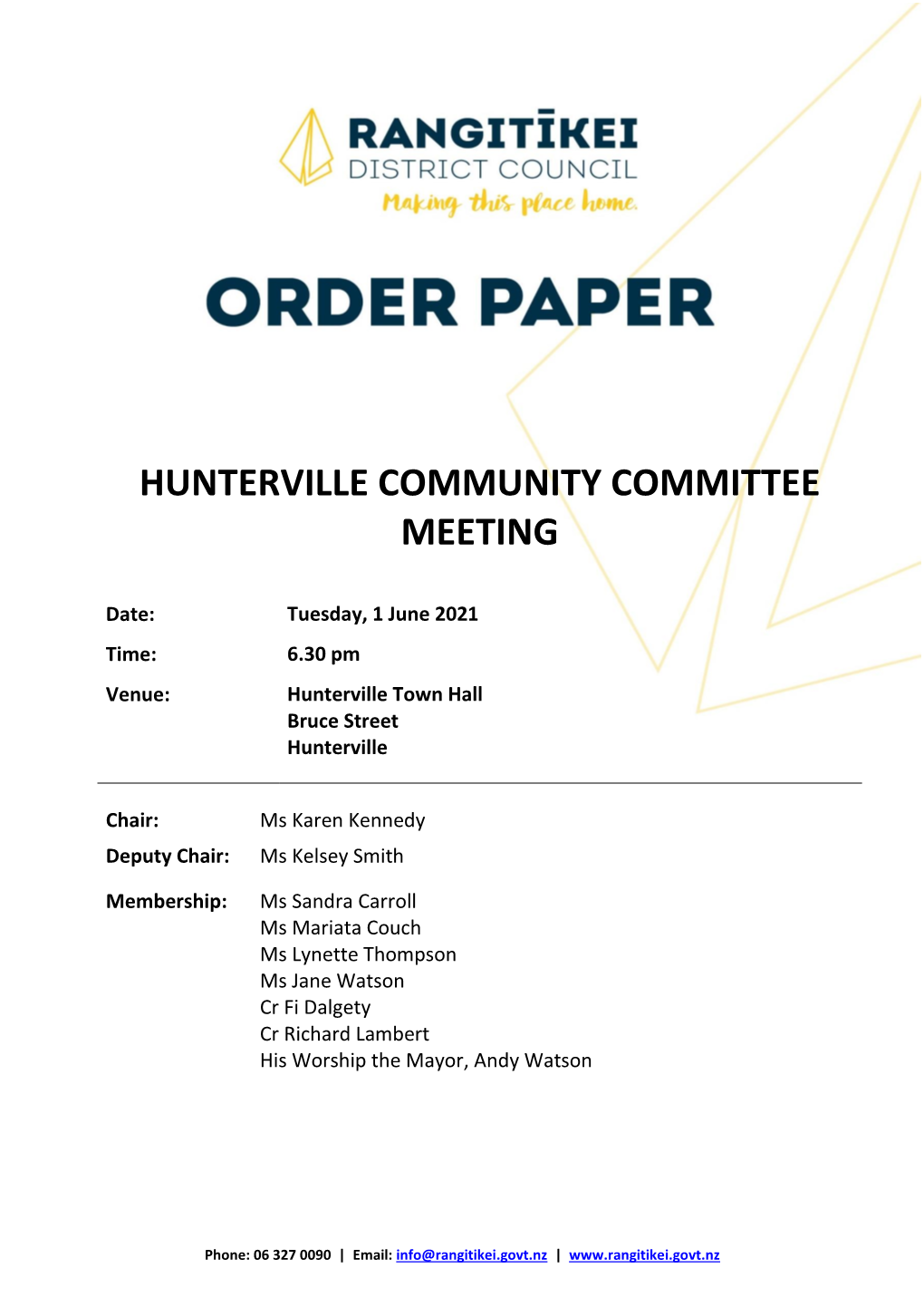 Agenda of Hunterville Community