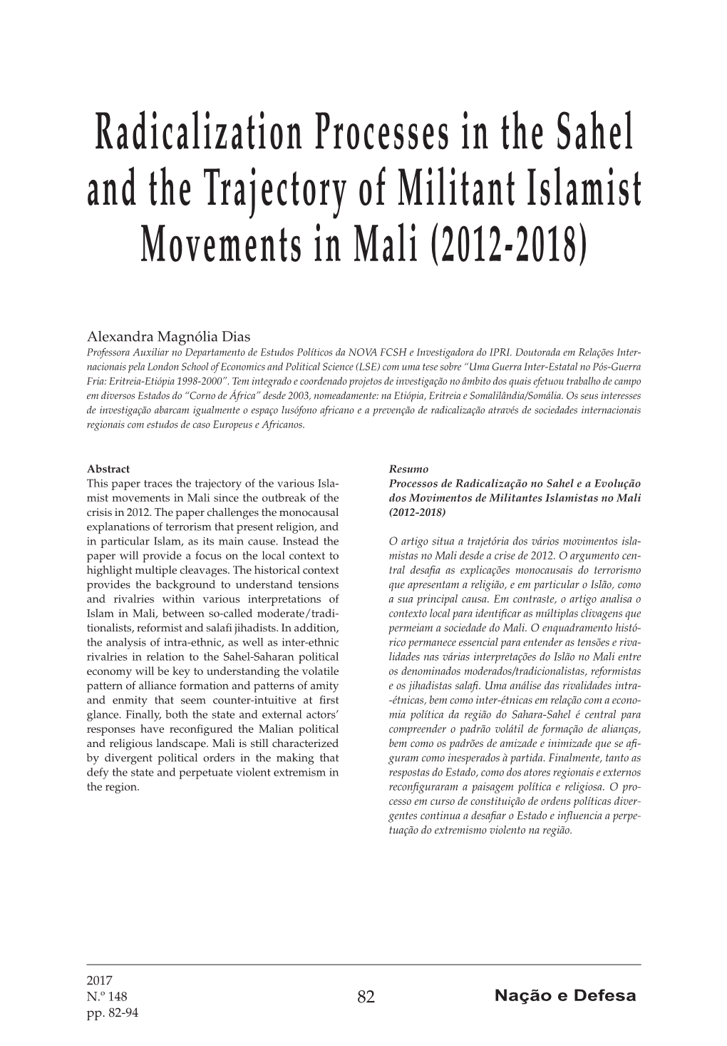 Radicalization Processes in the Sahel and the Trajectory of Militant Islamist Movements in Mali (2012-2018)