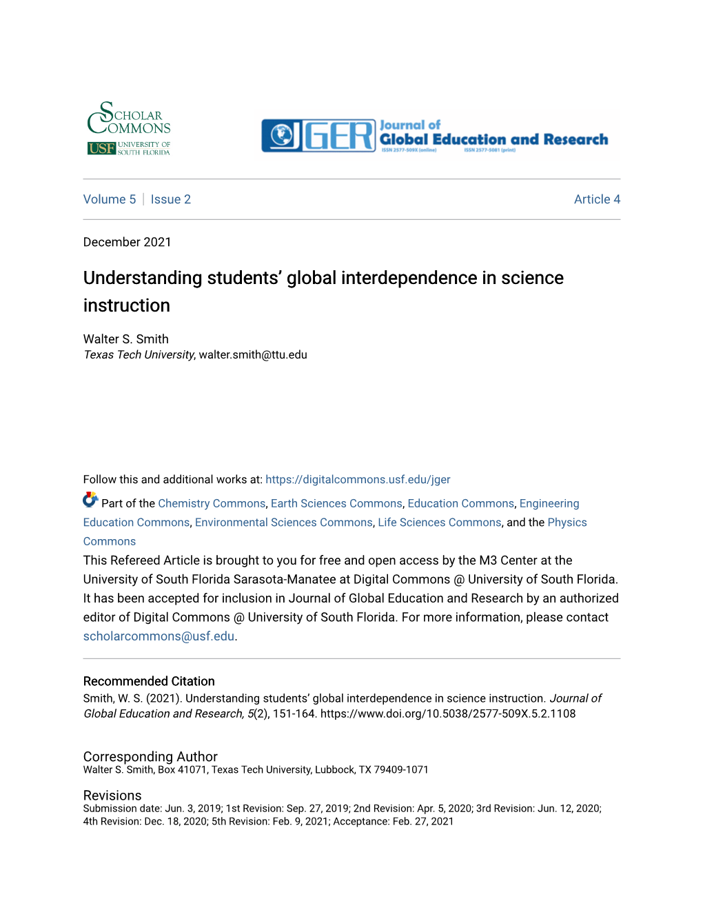 Understanding Students' Global Interdependence in Science