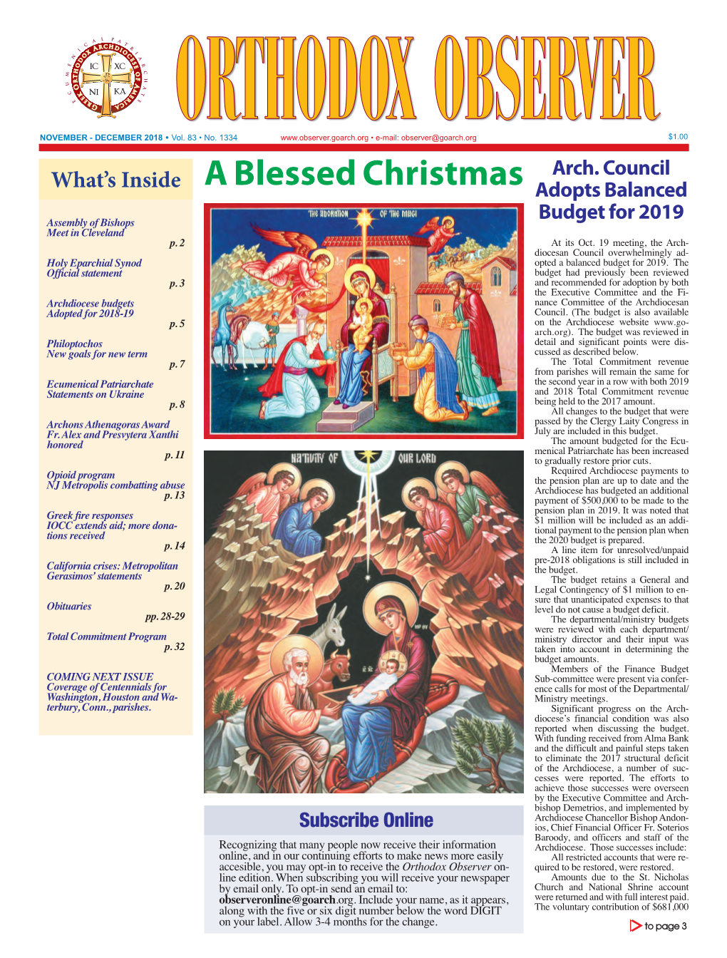 A Blessed Christmas Adopts Balanced Budget for 2019 Assembly of Bishops Meet in Cleveland P