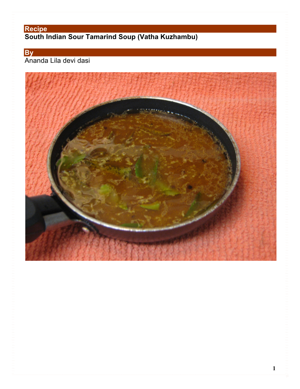Recipe South Indian Sour Tamarind Soup (Vatha Kuzhambu) By