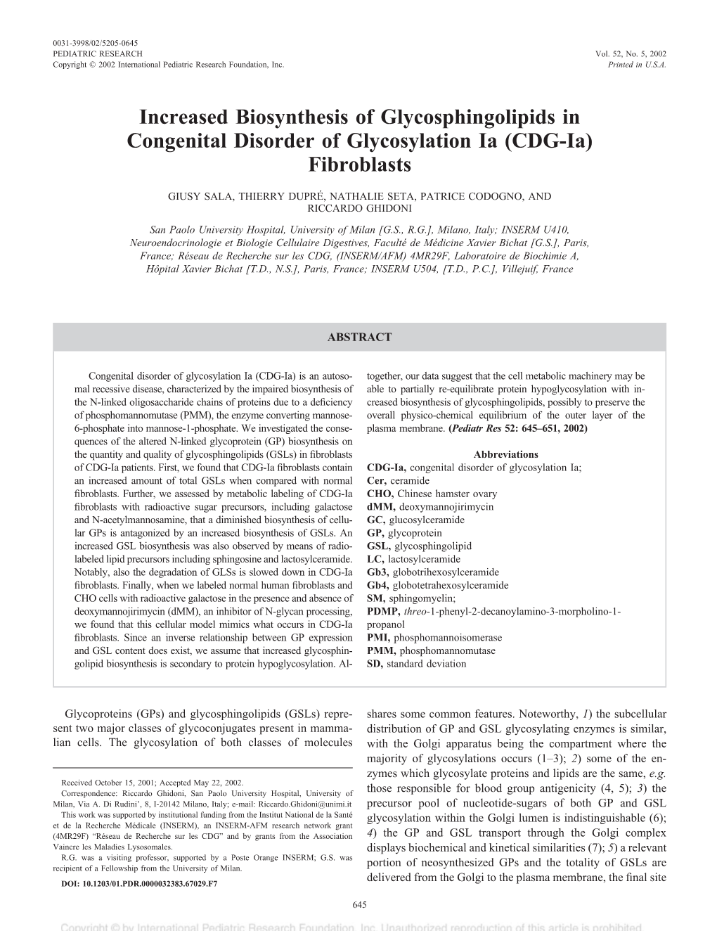 CDG-Ia) Fibroblasts