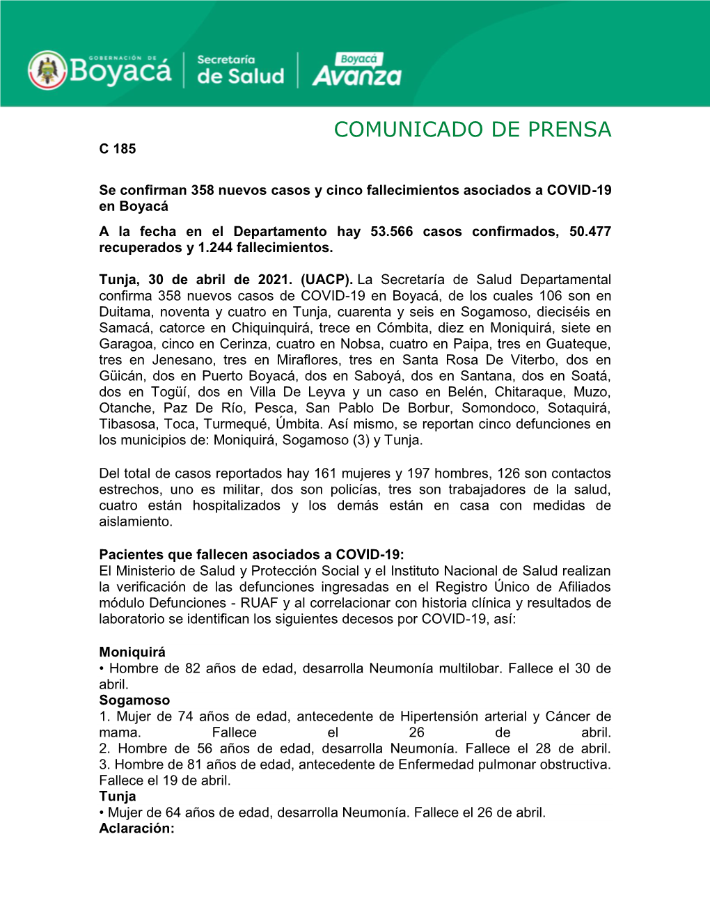 Comunicado De Prensa C 185