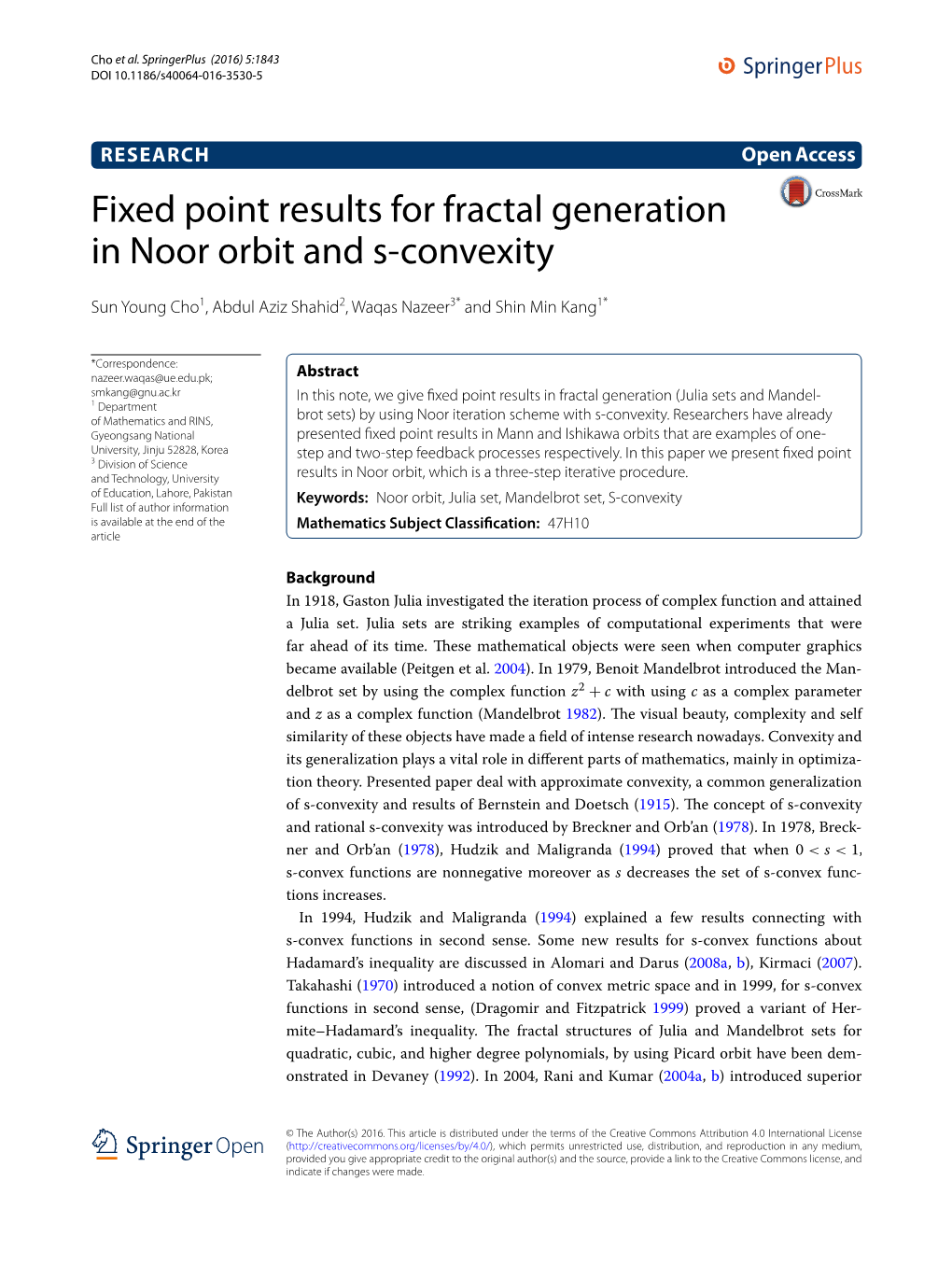 Fixed Point Results for Fractal Generation in Noor Orbit and S‑Convexity