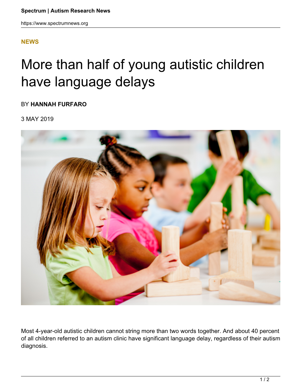 Than Half of Young Autistic Children Have Language Delays