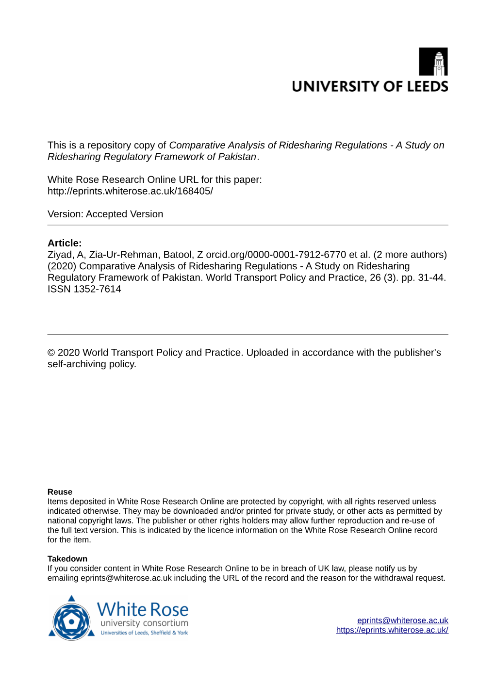 A Study on Ridesharing Regulatory Framework of Pakistan