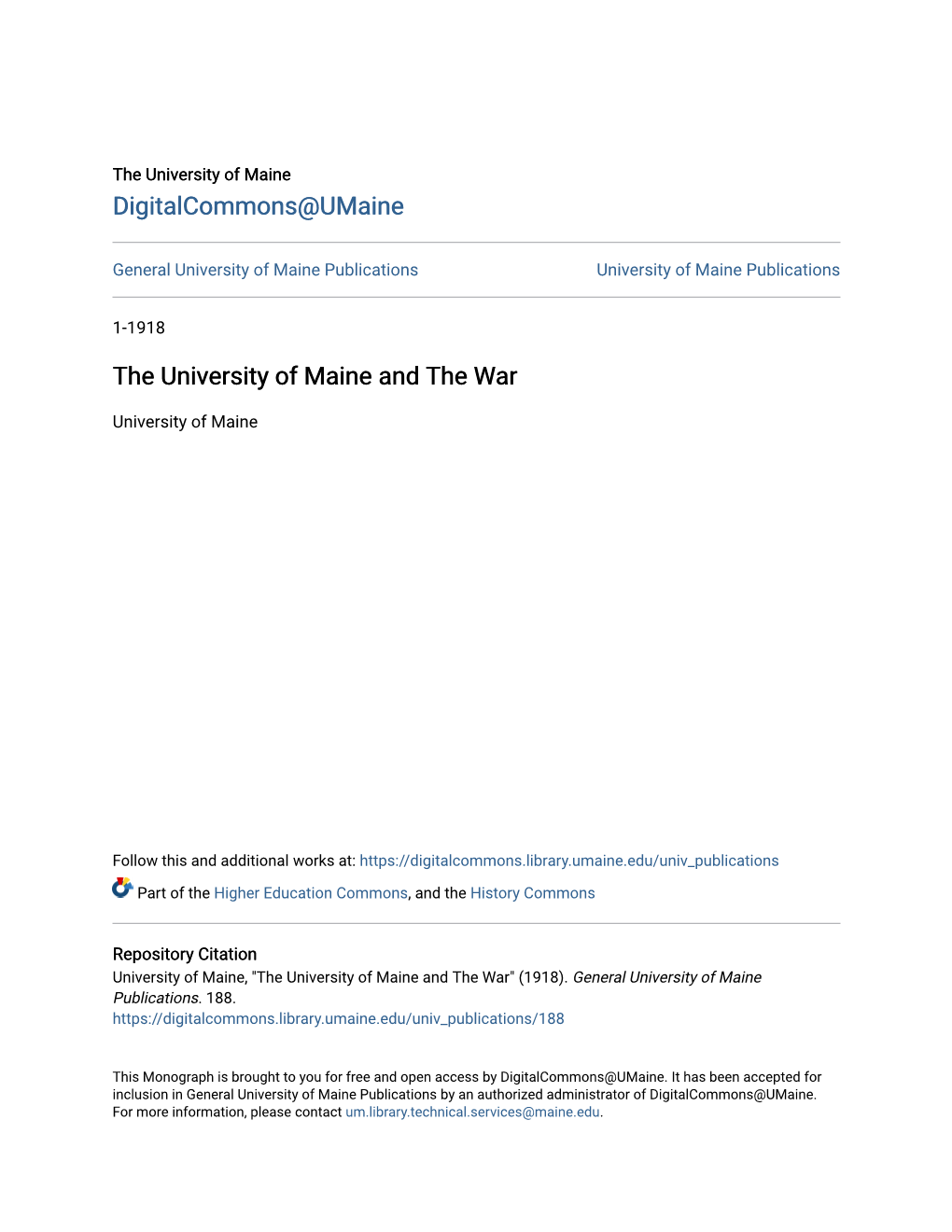 The University of Maine and the War