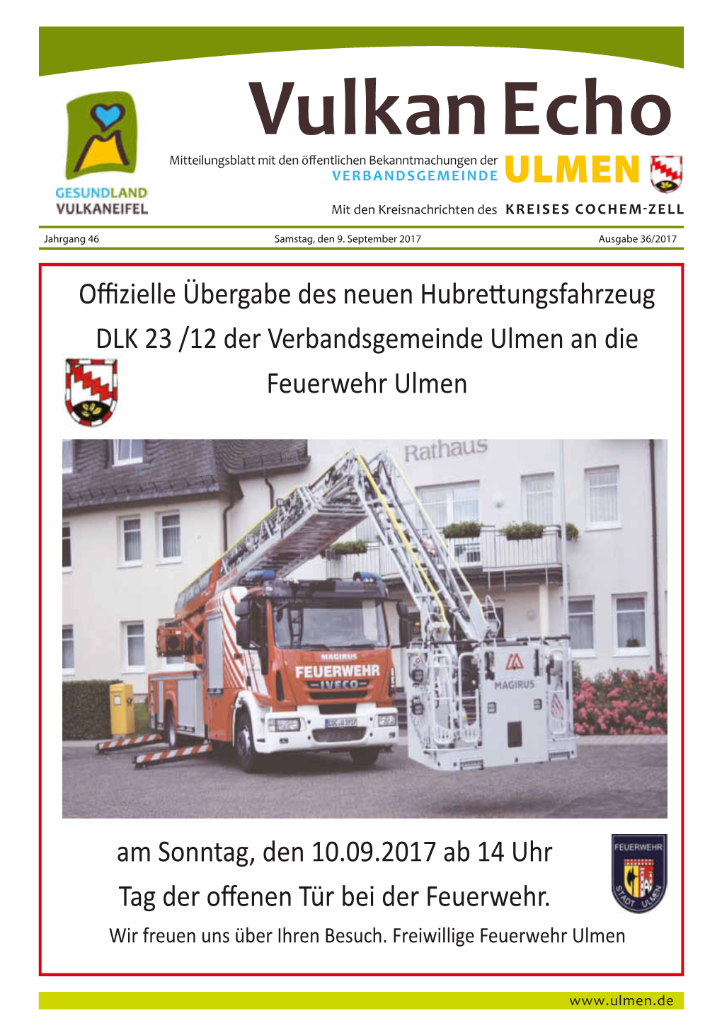 Vulkan Echo Mitteilungsblatt Mit Den Öffentlichen Bekanntmachungen Der Verbandsgemeinde Ulmen Mit Den Kreisnachrichten Des Kreises Cochem-Zell