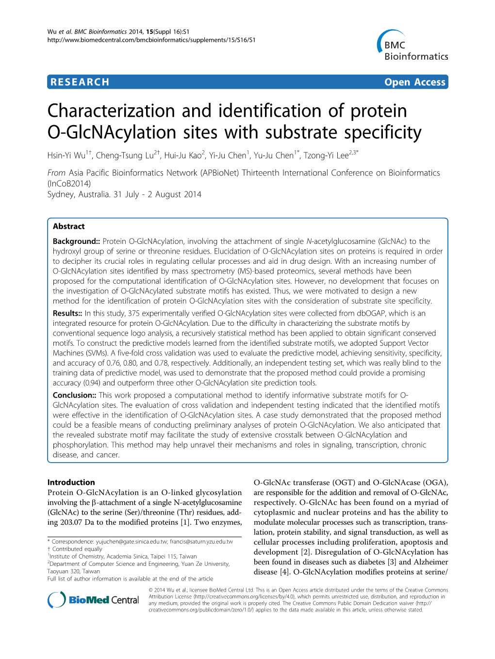 Characterization and Identification of Protein O-Glcnacylation Sites with Substrate Specificity