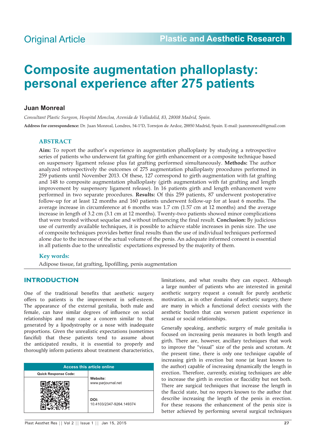 Composite Augmentation Phalloplasty: Personal Experience After 275 Patients