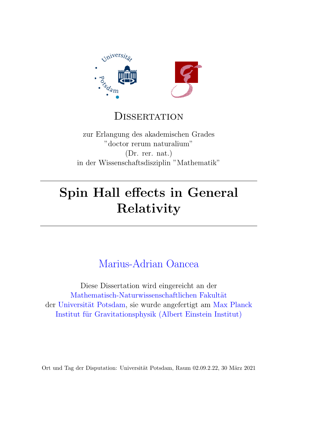 Spin Hall Effects in General Relativity