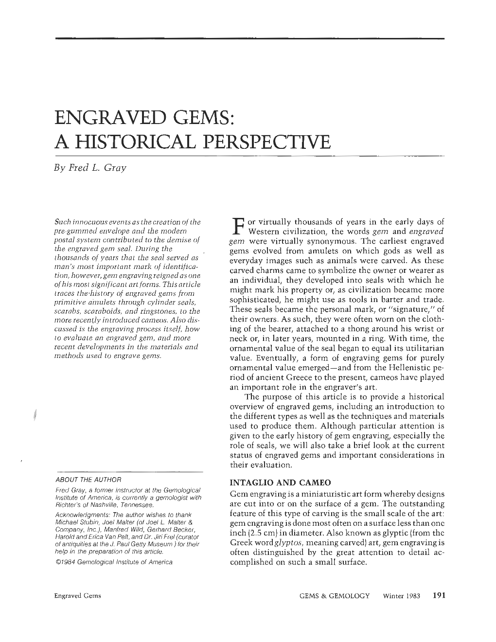 ENGRAVED GEMS: a HISTORICAL PERSPECTIVE by Fred L