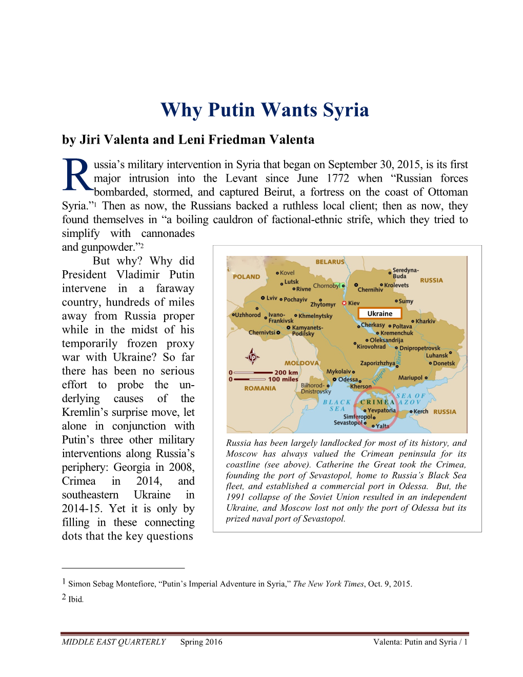 Why Putin Wants Syria by Jiri Valenta and Leni Friedman Valenta