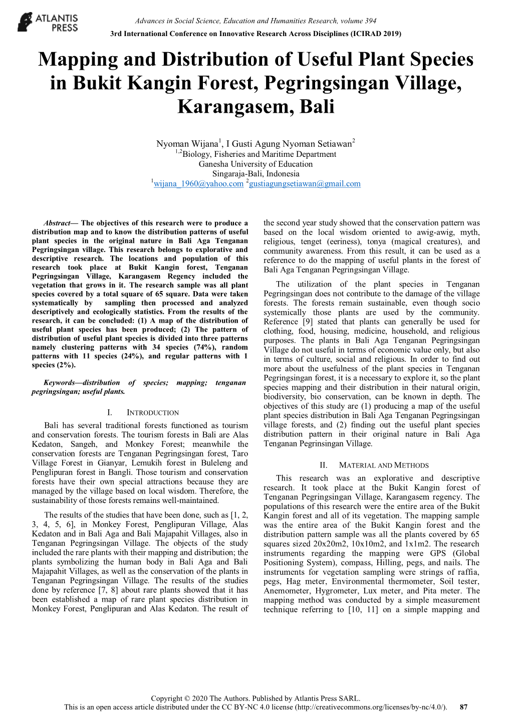 Mapping and Distribution of Useful Plant Species in Bukit Kangin Forest, Pegringsingan Village, Karangasem, Bali