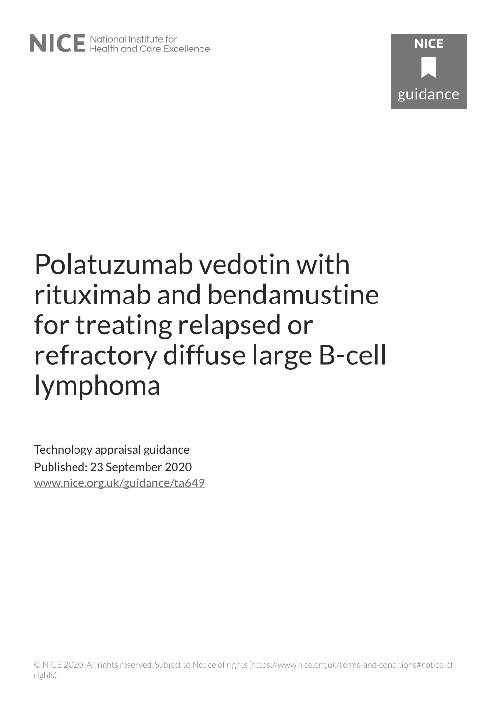 Polatuzumab Vedotin with Rituximab and Bendamustine for Treating Relapsed Or Refractory Diffuse Large B-Cell Lymphoma