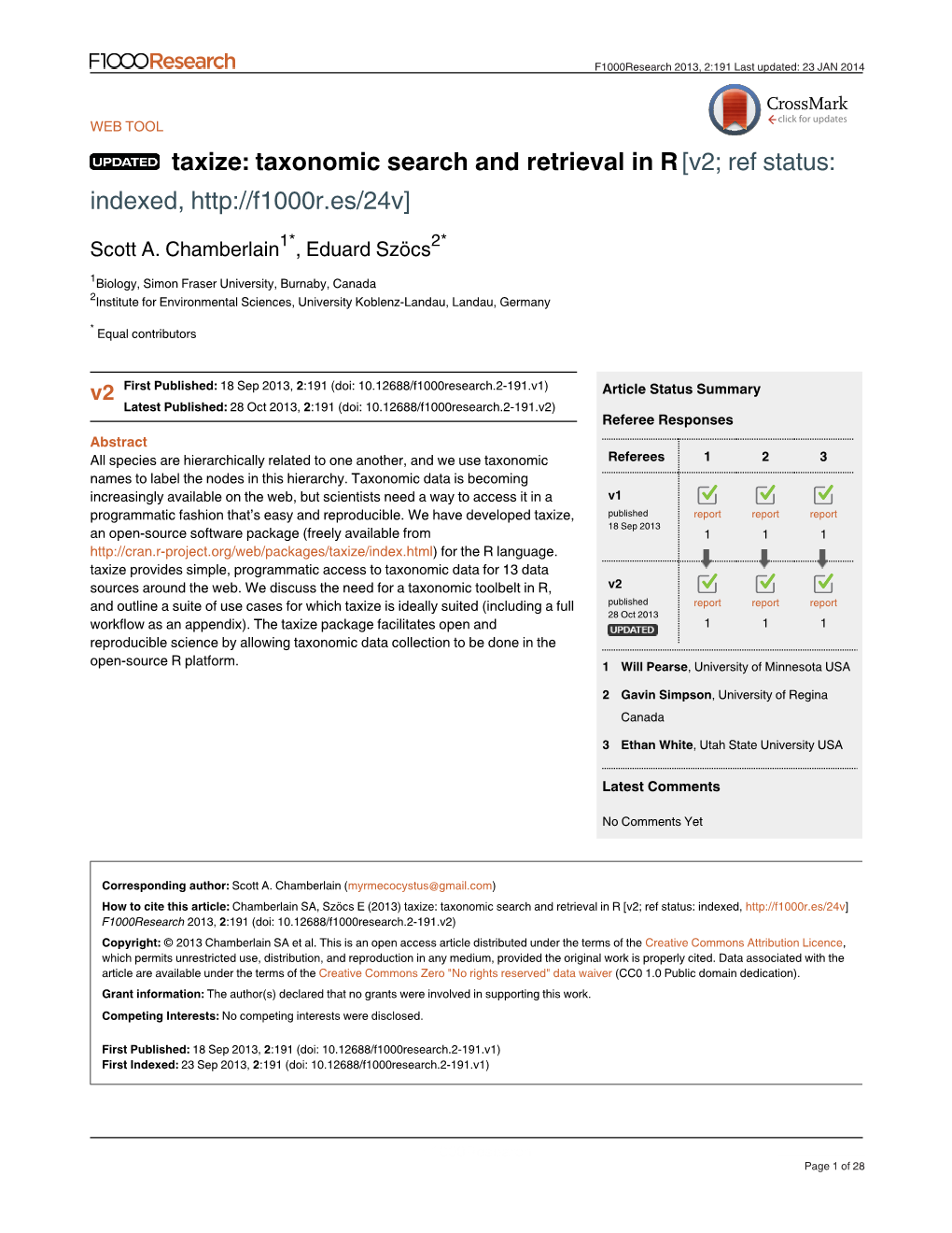 Taxize: Taxonomic Search and Retrieval in R[V2; Ref Status