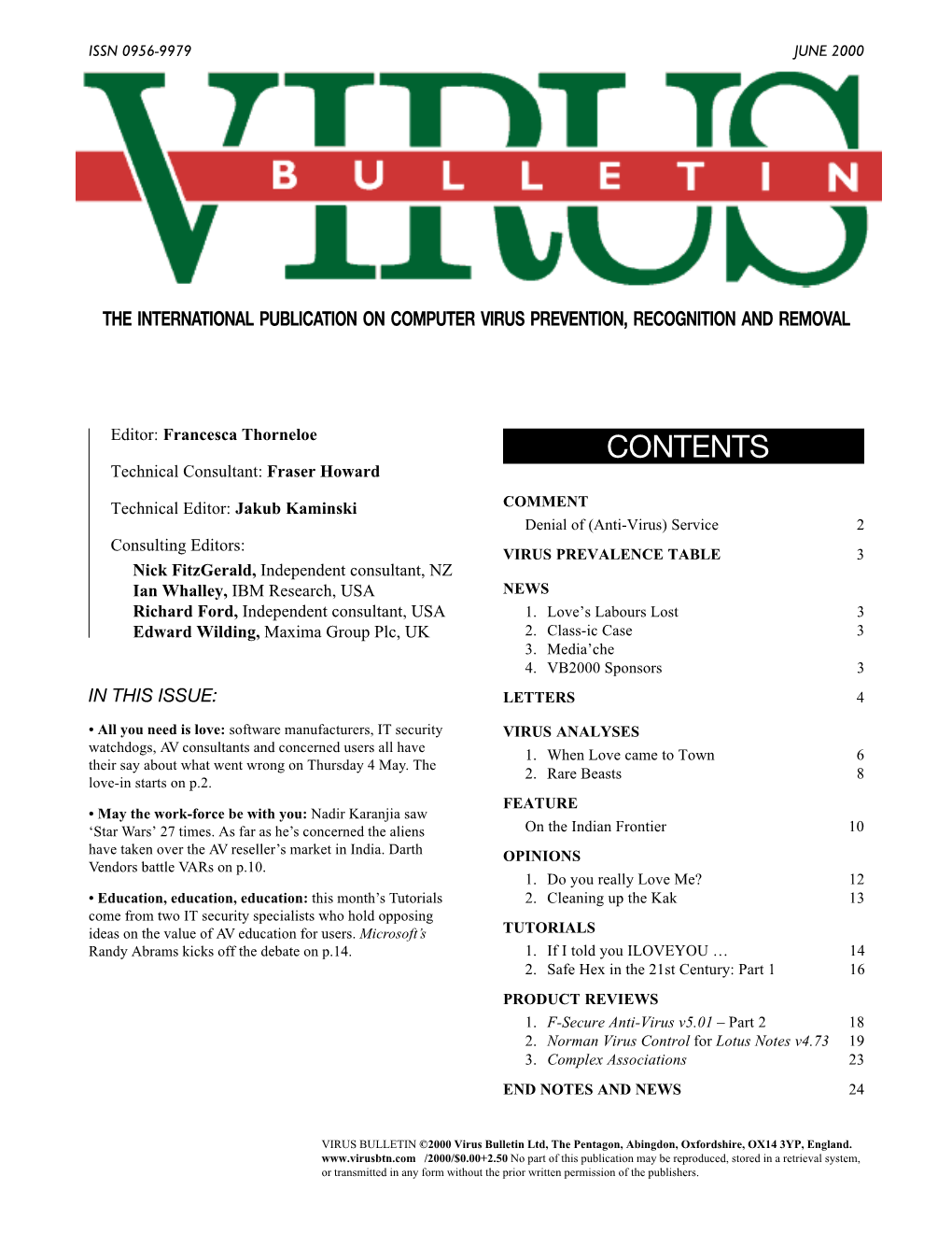 Virus Bulletin, June 2000