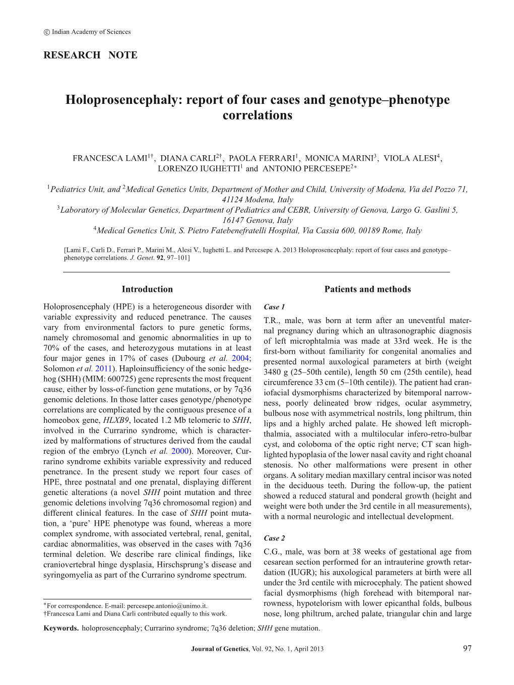 Holoprosencephaly: Report of Four Cases and Genotype–Phenotype Correlations