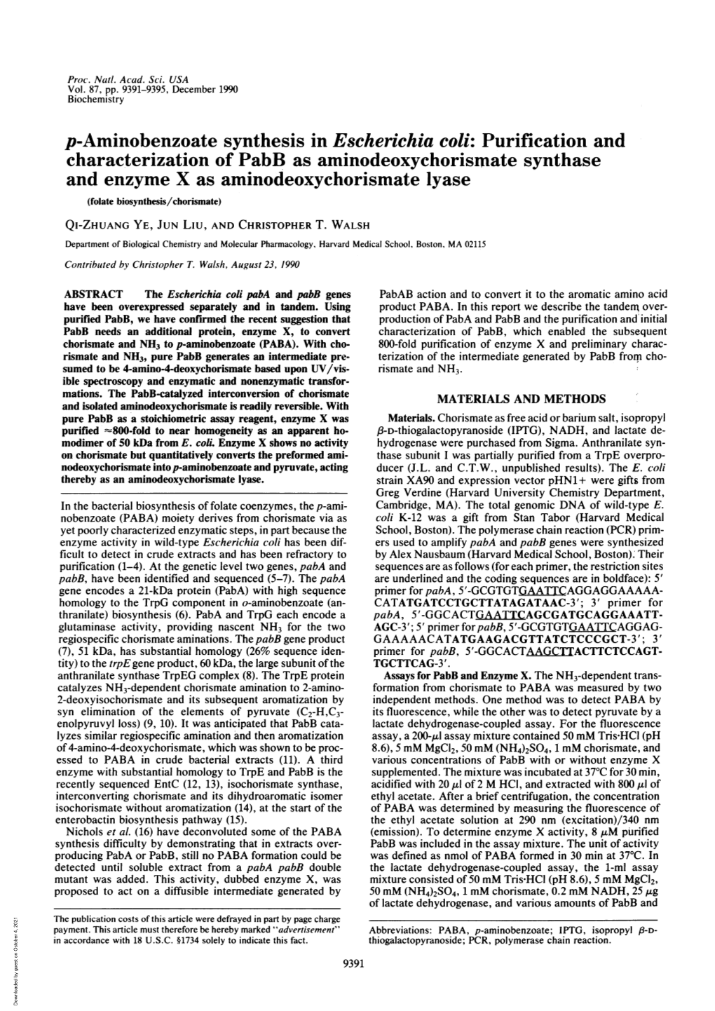 Purification and and Enzyme X As Aminodeoxychorismate Iyase