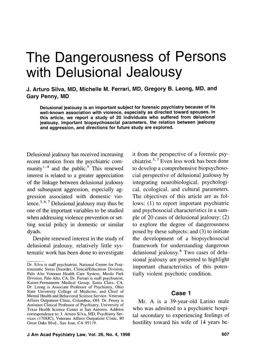 The Dangerousness of Persons with Delusional Jealousy