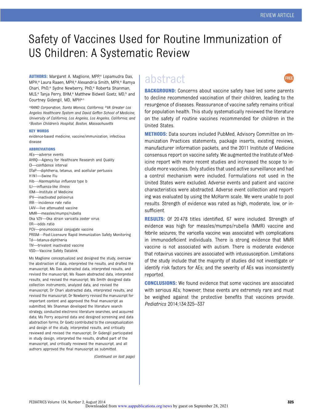 Safety of Vaccines Used for Routine Immunization of US Children: a Systematic Review