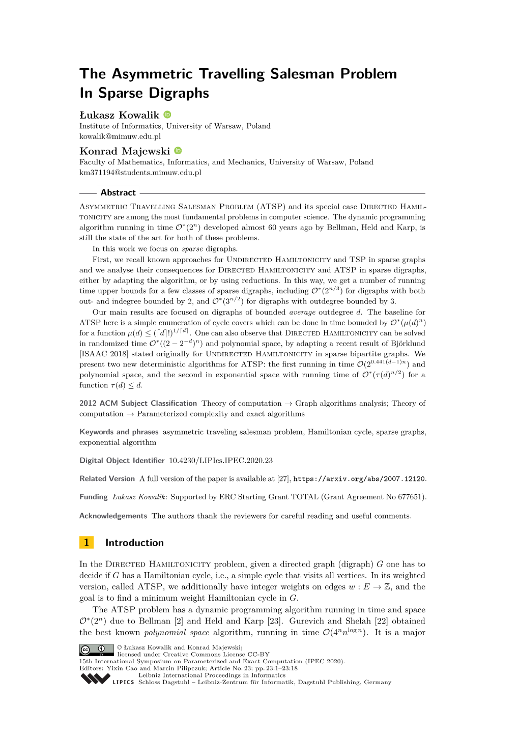 The Asymmetric Travelling Salesman Problem in Sparse Digraphs