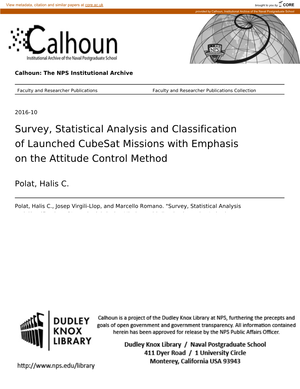 Survey, Statistical Analysis and Classification of Launched Cubesat Missions with Emphasis on the Attitude Control Method