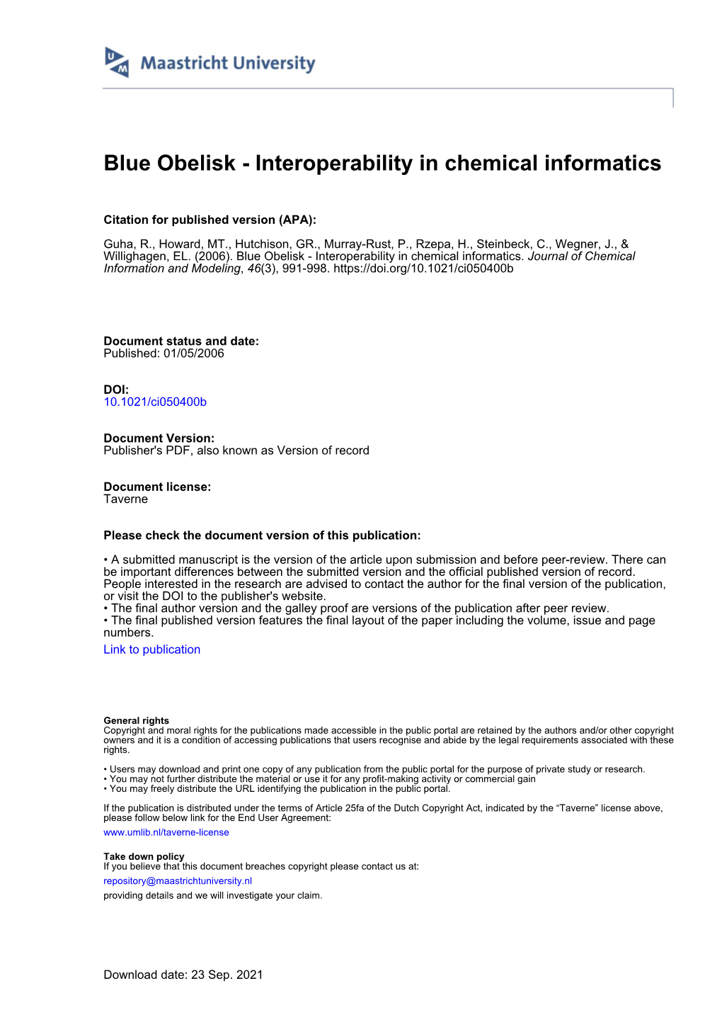 Blue Obelisk - Interoperability in Chemical Informatics