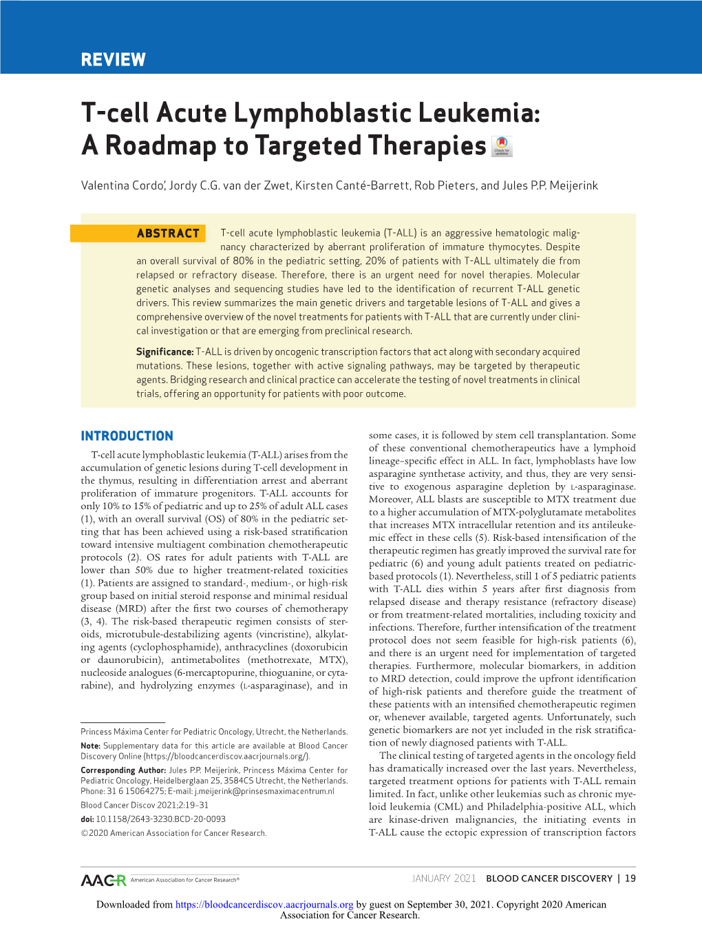 T-Cell Acute Lymphoblastic Leukemia: a Roadmap to Targeted Therapies