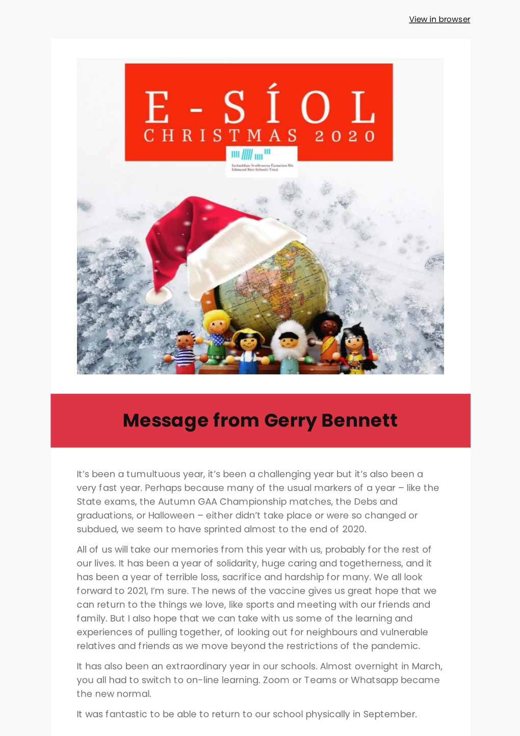 Message from Gerry Bennett