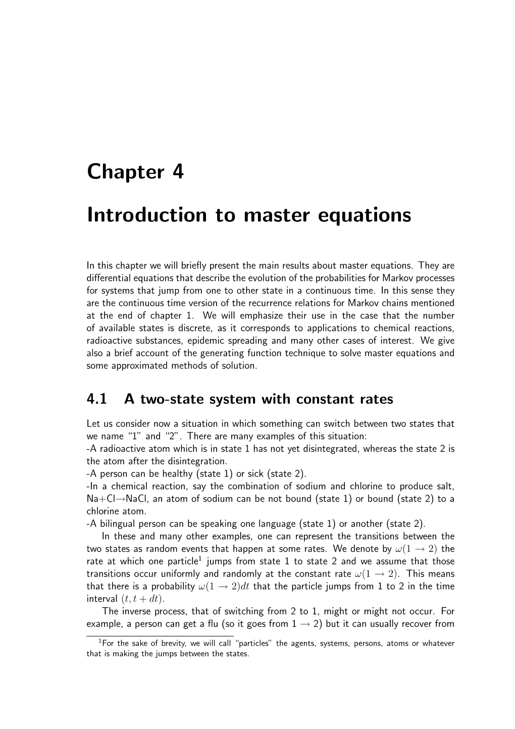 Chapter 4 Introduction to Master Equations