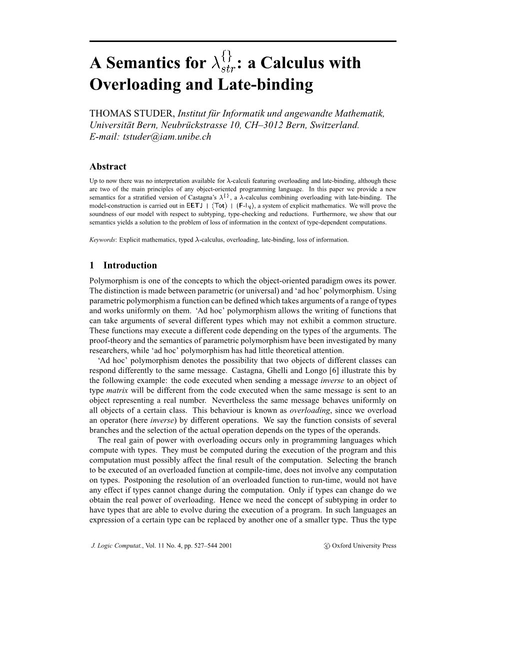 A Calculus with Overloading and Late-Binding