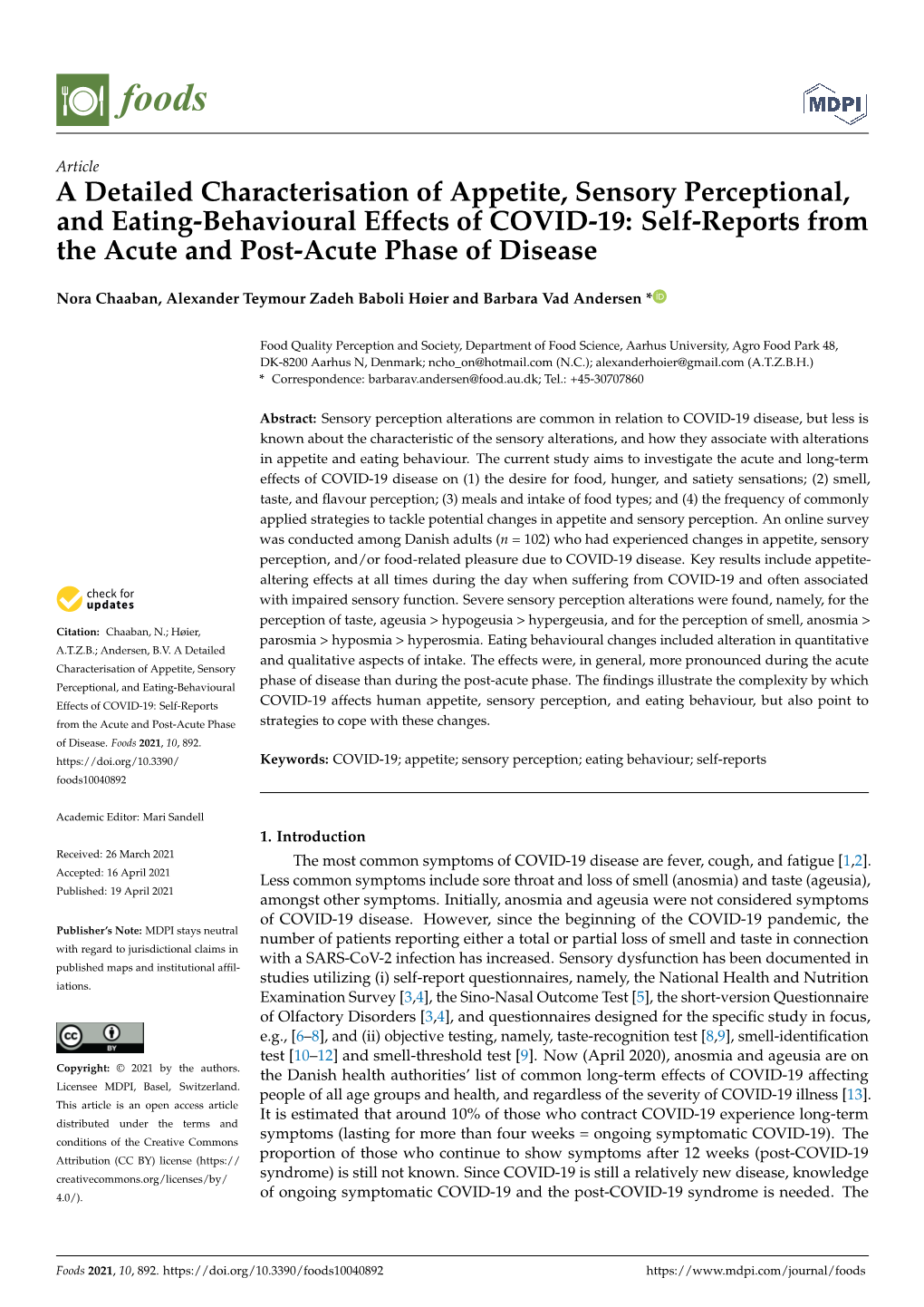 A Detailed Characterisation of Appetite, Sensory Perceptional, and Eating-Behavioural Effects of COVID-19: Self-Reports from the Acute and Post-Acute Phase of Disease