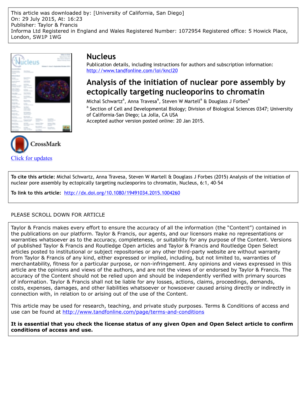 Nucleus Analysis of the Initiation of Nuclear Pore Assembly By