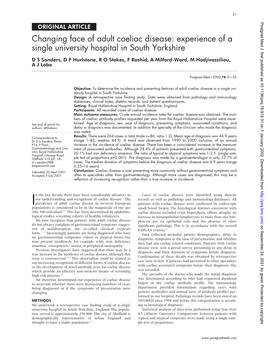 Changing Face of Adult Coeliac Disease: Experience of a Single University Hospital in South Yorkshire