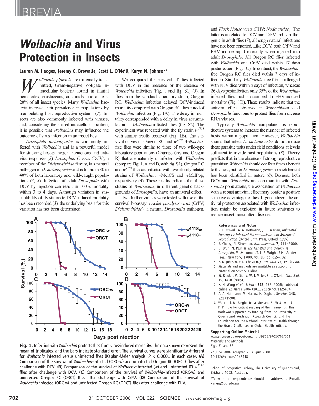 Wolbachia and Virus Protection in Insects BREVIA